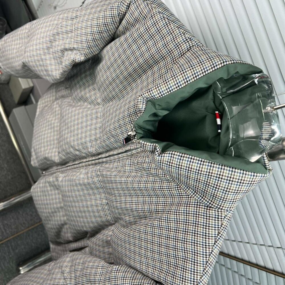 Thom Browne Reversible Quilted Houndstooth Down Jacket - Sage Green - Picture 4 of 9